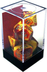 7 DICE RPG SET -  7 DICE, RED/YELLOW WITH SILVER NUMBERS -  GEMINI CHX