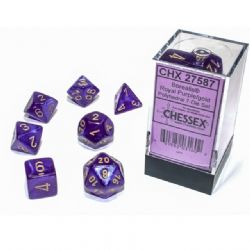 7 DICE RPG SET -  7 DICE, ROYAL PURPLE WITH GOLD - GLOW IN THE DARK -  BOREALIS CHX