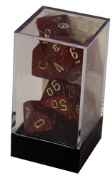 7 DICE RPG SET -  7 DICE, RUBY WITH GOLD -  GLITTER CHX