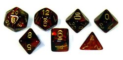 7 DICE RPG SET -  7 DICE, SCARLET W/GOLD -  SCARAB CHX