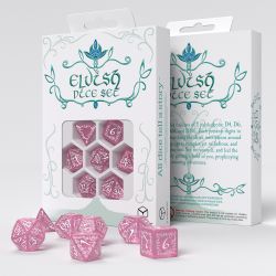 7 DICE RPG SET -  7 DICE, SHIMMERING PINK & WHITE -  ELVEN Q-WORKSHOP