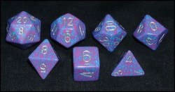 7 DICE RPG SET -  7 DICE, SILVER TETRA -  SPECKLED CHX