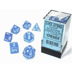 7 DICE RPG SET -  7 DICE, SKY BLUE WITH WHITE - GLOW IN THE DARK -  BOREALIS CHX