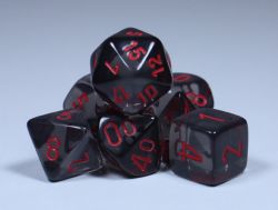 7 DICE RPG SET -  7 DICE, SMOKE WITH RED -  TRANSLUCENT CHX