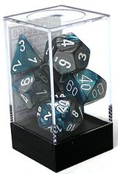 7 DICE RPG SET -  7 DICE, STEEL/TEAL WITH WHITE NUMBERS -  GEMINI CHX