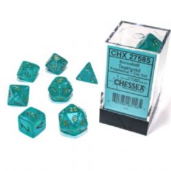 7 DICE RPG SET -  7 DICE, TEAL WITH GOLD - GLOW IN THE DARK -  BOREALIS CHX