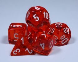 7 DICE RPG SET -  7 DICE, TRANSLUCENT ORANGE WITH WHITE -  TRANSLUSCENT CHX