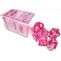 7 DICE RPG SET -  7 DICE, TRANSLUCENT PINK / WHITE -  TRANSLUSCENT CHX