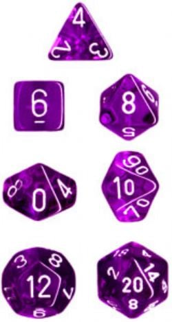 7 DICE RPG SET -  7 DICE, TRANSLUCENT PURPLE / WHITE -  TRANSLUSCENT CHX