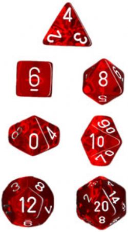 7 DICE RPG SET -  7 DICE, TRANSLUCENT RED / WHITE -  TRANSLUSCENT CHX