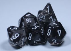 7 DICE RPG SET -  7 DICE, TRANSLUCENT SMOKE WITH WHITE -  TRANSLUSCENT CHX