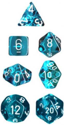 7 DICE RPG SET -  7 DICE, TRANSLUCENT TEAL / WHITE -  TRANSLUSCENT CHX