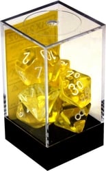 7 DICE RPG SET -  7 DICE, TRANSLUCENT YELLOW WITH WHITE -  TRANSLUSCENT CHX