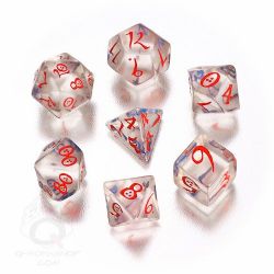 7 DICE RPG SET -  7 DICE, TRANSLUSCENT, BLUE AND RED -  CLASSIC RPG DICE SET Q-WORKSHOP