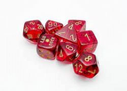 7 DICE RPG SET -  7 DICE, TRANSLUSCENT CRIMSOM/GOLD WITH BONUS DICE -  TRANSLUSCENT CHX