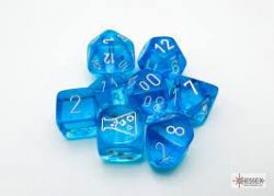 7 DICE RPG SET -  7 DICE, TRANSLUSCENT TROPICAL BLUE/WHITE WITH BONUS DICE -  TRANSLUSCENT CHX