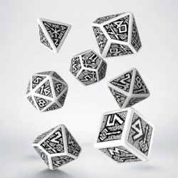 7 DICE RPG SET -  7 DICE, WHITE AND BLACK DICE SET (7) -  DWARVEN Q-WORKSHOP