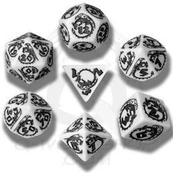 7 DICE RPG SET -  7 DICE, WHITE AND BLACK -  DRAGONS Q-WORKSHOP