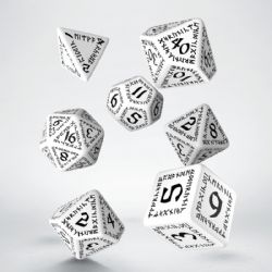 7 DICE RPG SET -  7 DICE, WHITE AND BLACK -  RUNIC Q-WORKSHOP