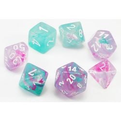 7 DICE RPG SET -  7 DICE, WISTERIA WITH WHITE -  NEBULA CHX