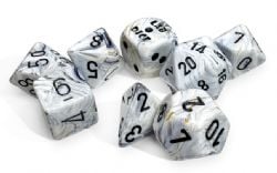 7 DICE RPG SET -  7-DIE SET POLYHEDRAL CALCITE/BLACK (WITH BONUS DIE) -  MARBLE CHX