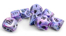 7 DICE RPG SET -  7-DIE SET POLYHEDRAL HYDRANGEA/BLACK (WITH BONUS DIE) -  FESTIVE CHX