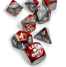 7 DICE RPG SET -  7-DIE SET POLYHEDRAL RED-STEEL/WHITE (WITH BONUS DIE) -  GEMINI CHX