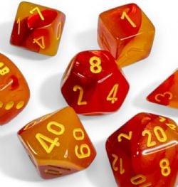 7 DICE RPG SET -  7-DIE SET POLYHEDRAL RED/YELLOW LUMINARY (WITH BONUS DIE) -  GEMINI CHX