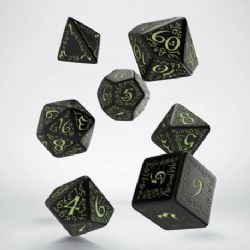 7 DICE RPG SET -  BLACK AND GLOW IN THE DARK DICE SET (7) -  ELVEN Q-WORKSHOP