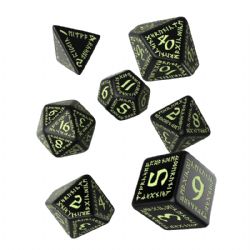 7 DICE RPG SET -  BLACK AND GLOW IN THE DARK DICE SET (7) -  RUNIK Q-WORKSHOP