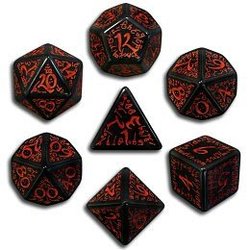 7 DICE RPG SET -  BLACK AND RED DICE SET (7) -  ELVEN Q-WORKSHOP