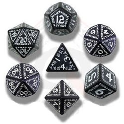 7 DICE RPG SET -  BLACK AND WHITE DICE SET (7) -  RUNIC Q-WORKSHOP