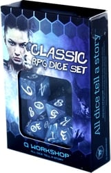 7 DICE RPG SET -  BLUE AND WHITE -  CLASSIC RPG DICE SET Q-WORKSHOP