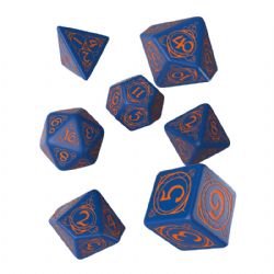 7 DICE RPG SET -  DARK-BLUE AND ORANGE -  WIZARD Q-WORKSHOP