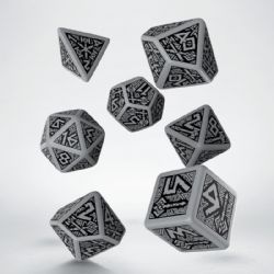 7 DICE RPG SET -  GREY AND BLACK DICE SET (7) -  DWARVEN Q-WORKSHOP