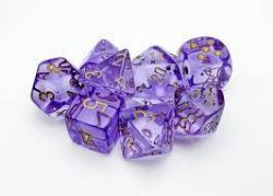 7 DICE RPG SET -  POLYHEDRAL 7-DIE SET: TRANSLUSCENT LAVENDER/GOLD WITH BONUS DICE -  TRANSLUSCENT CHX