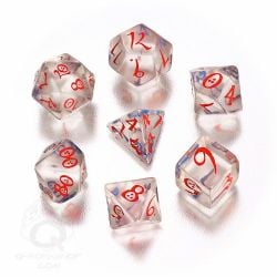 7 DICE RPG SET -  TRANSLUSCENT, BLUE AND RED DICE SET (7) -  CLASSIC RPG DICE SET Q-WORKSHOP