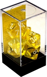 7 DICE, TRANSLUCENT YELLOW WITH WHITE
