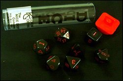 7 DICE TUBE, BLACK/RED, OPAQUE
