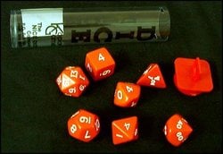 7 DICE TUBE, RED/WHITE, OPAQUE