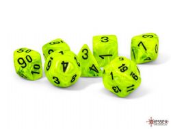 7 MEGA DICE SET -  7 MEGA-HEDRAL DICE, BRIGHT GREEN WITH BLACK - VORTEX -  VORTEX CHX