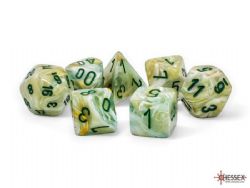 7 MEGA DICE SET -  7 MEGA-HEDRAL DICE, GREEN WITH DARK GREEN - MARBLE -  MARBLE CHX