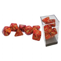 7 MEGA-HEDRAL DICE, SCARLET WITH GOLD - SCARAB