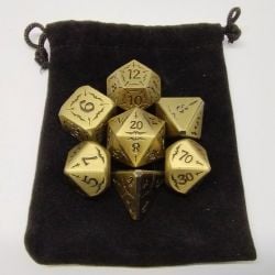 7 METAL DICE, ANCIENT GOLD WITH POUCH -  VAMPIRIC WARHOST DICE