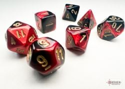 7 MINIATURE DICE RPG SET -  7 MINIATURE DICE, BLACK-RED WITH GOLD - GEMINI -  GEMINI CHX