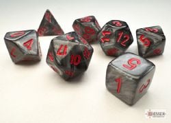 7 MINIATURE DICE RPG SET -  7 MINIATURE DICE, BLACK WITH RED - VELVET -  VELVET CHX