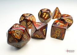 7 MINIATURE DICE RPG SET -  7 MINIATURE DICE, BLUE BLOOD WITH GOLD - SCARAB -  SCARAB CHX