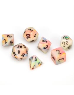 7 MINIATURE DICE RPG SET -  7 MINIATURE DICE, CIRCUS WITH BLACK -  FESTIVE CHX