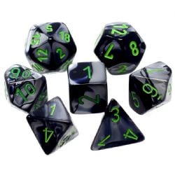 7 MINIATURE DICE RPG SET -  7 MINIATURE DICE, GEMINI BLACK-GREY/GREEN -  MINIATURE CHX