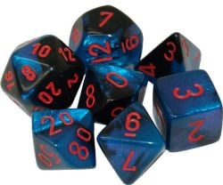 7 MINIATURE DICE RPG SET -  7 MINIATURE DICE, GEMINI BLACK-STARLIGHT/RED -  MINIATURE CHX